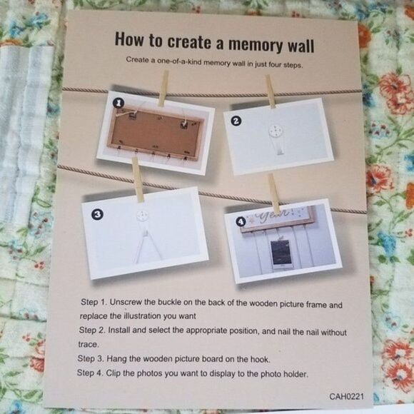 Wooden Picture Display Frame Board 14 Signs, Leaves, Mini Clothes Pins, Rope - Picture 8 of 12